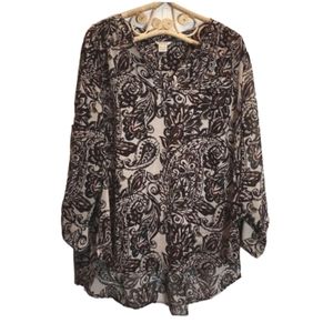 ARIAT cream, black, purple, red paisley printed top size XXL